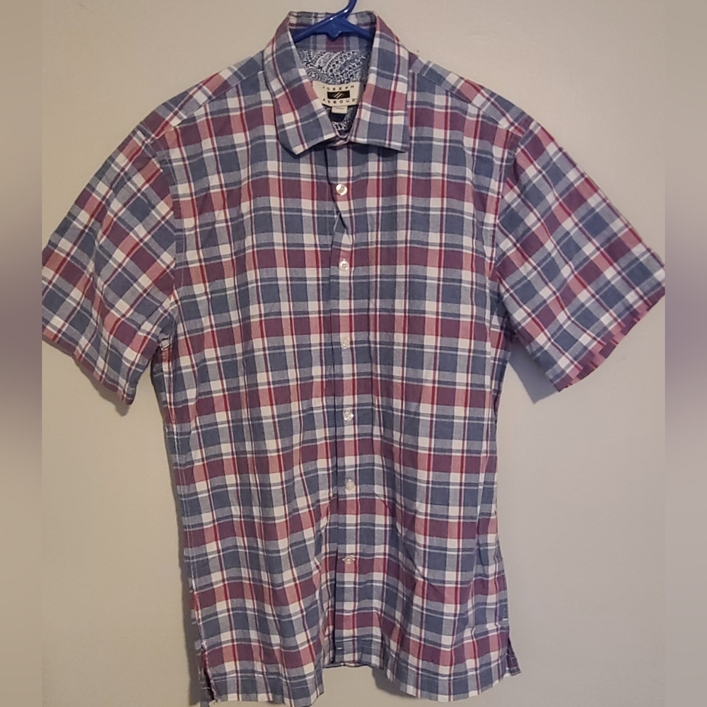 Joseph Abboud short sleeved casual dress shirt button down plaid‎ print